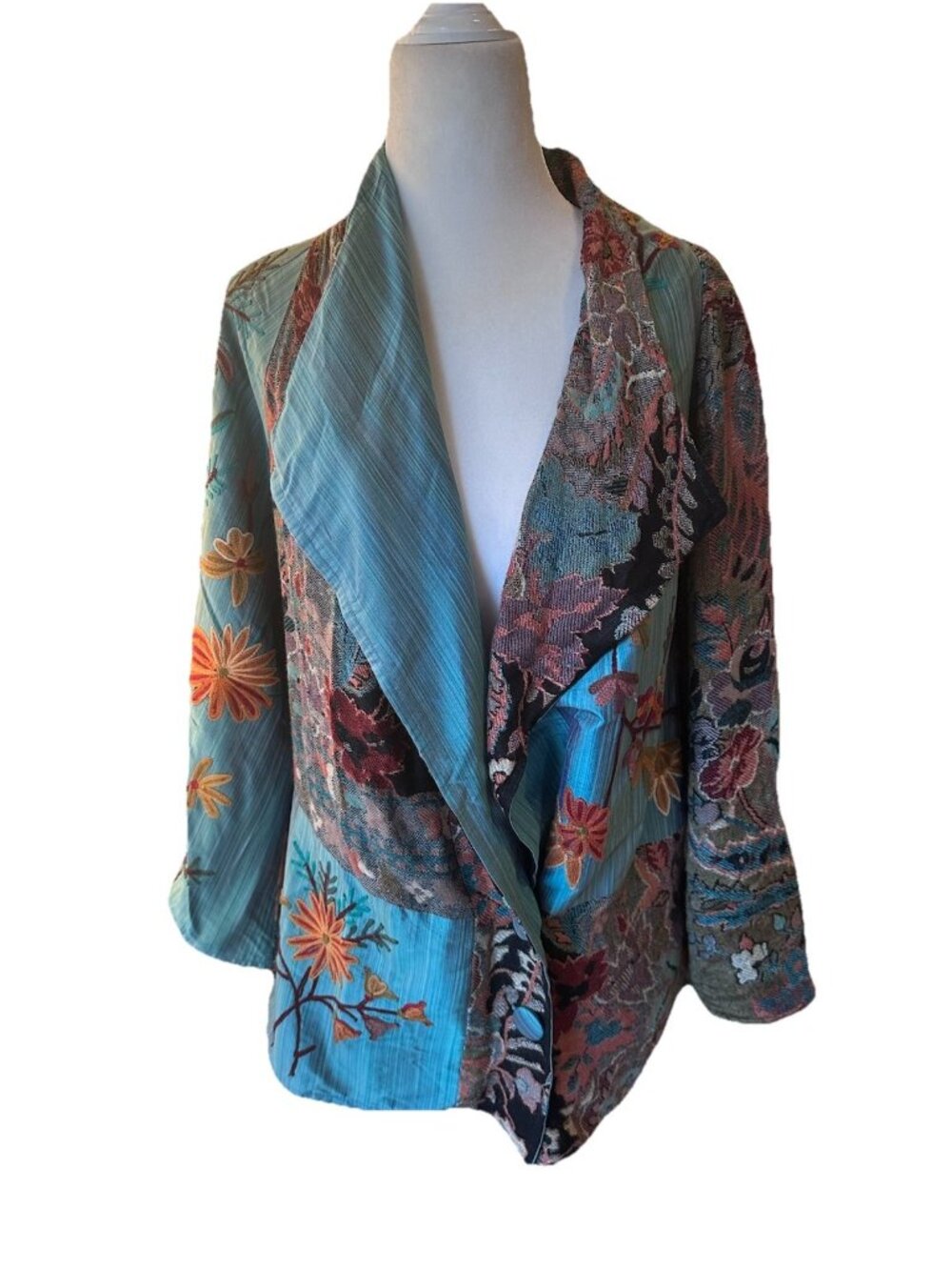 NWT Anu By Natural Women Med Open Front Floral Embroidered Silk Blend Blazer